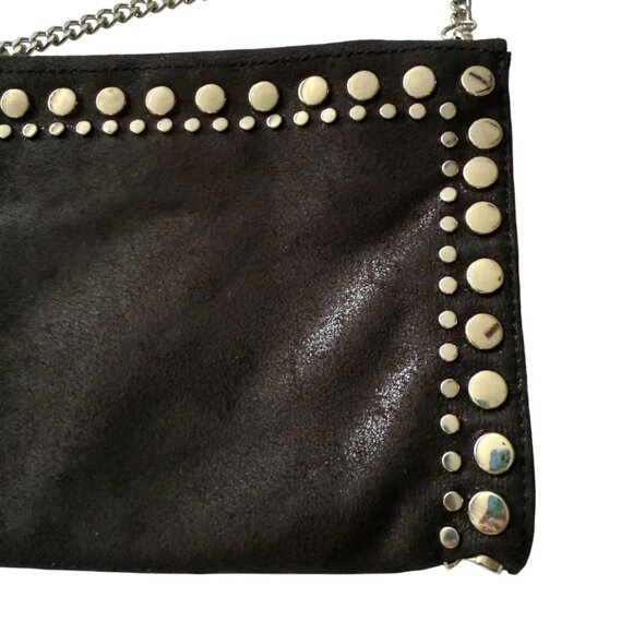 Zara Black Suede Like Silver Studded Crossbody Clutch Bag Removable Chain Strap - Picture 5 of 11